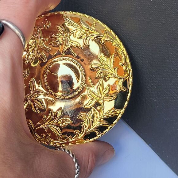 Vintage Gold Floral Powder Mirror 3" - Picture 2 of 4
